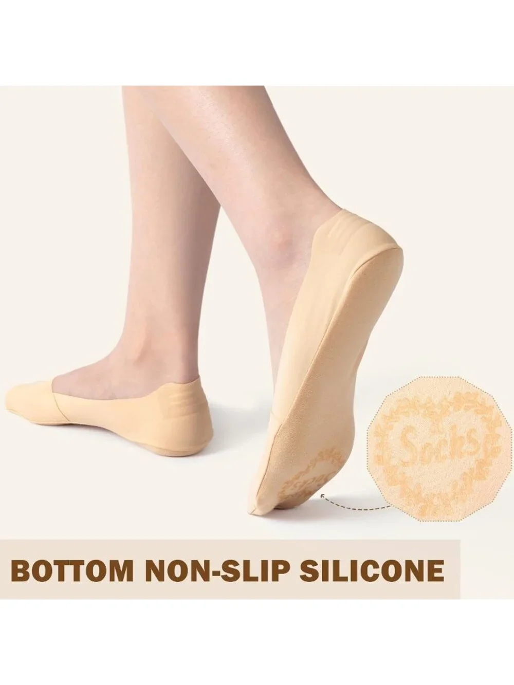 🧦Women's Nude No Show Socks 6 Pairs Non Slip Low Cut Invisible Liner